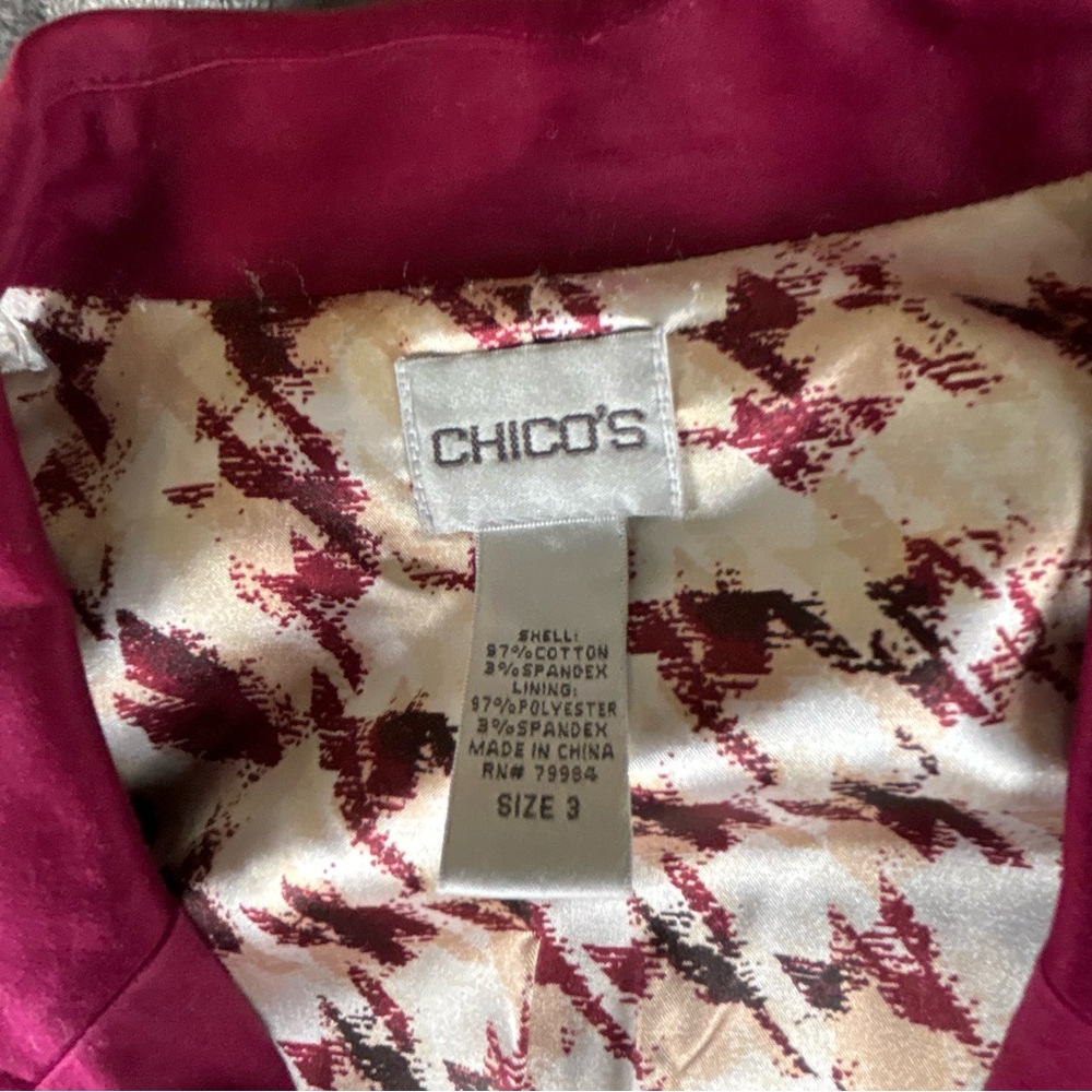 Chicos Blazer Jacket Womens 3 ~ XL Burgundy Maroon Lined 3/4 Sleeve Preppy‎ - Picture 8 of 10